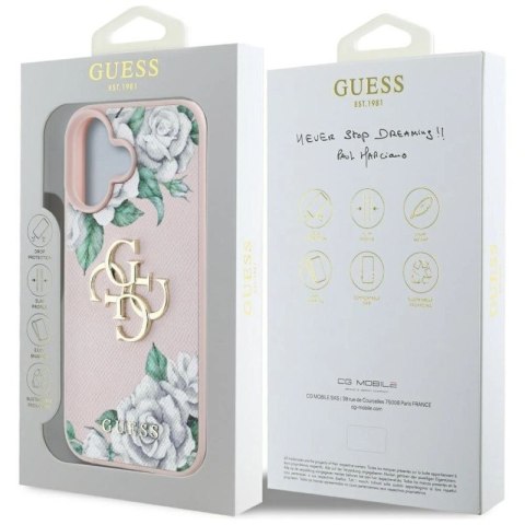 Etui Guess Grained Roses Big 4G logo na iPhone 16 - różowe Guess