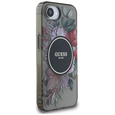 Etui Guess IML Flowers MagSafe na iPhone 16e - czarne Guess