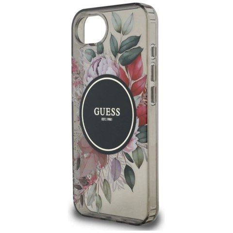 Etui Guess IML Flowers MagSafe na iPhone 16e - czarne Guess