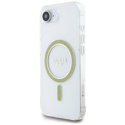Etui Guess IML Glitter Circle MagSafe na iPhone 16e - przezroczyste Guess