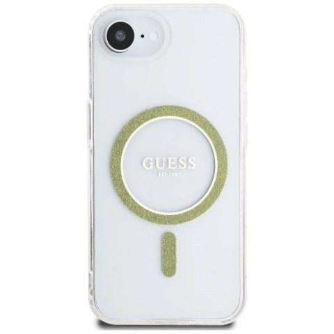 Etui Guess IML Glitter Circle MagSafe na iPhone 16e - przezroczyste Guess