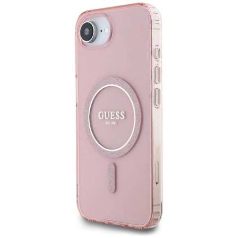 Etui Guess IML Glitter Circle MagSafe na iPhone 16e - różowe Guess