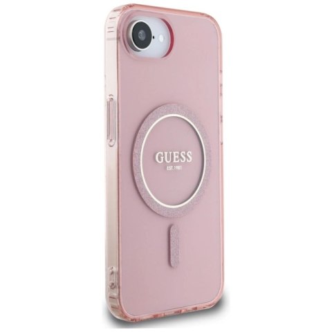 Etui Guess IML Glitter Circle MagSafe na iPhone 16e - różowe Guess