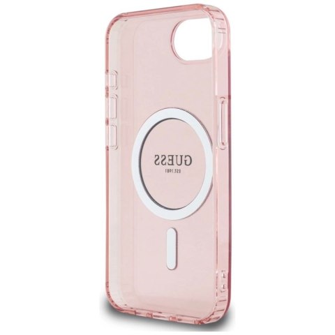 Etui Guess IML Glitter Circle MagSafe na iPhone 16e - różowe Guess