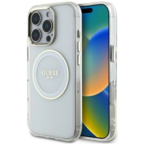 Etui Guess IML Metal Colored Circle Classic Logo MagSafe na iPhone 16 Pro Max - białe Guess
