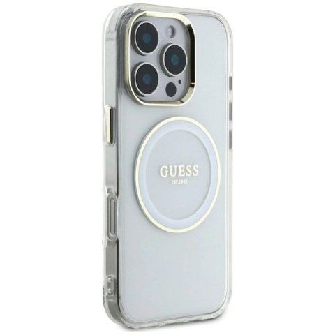 Etui Guess IML Metal Colored Circle Classic Logo MagSafe na iPhone 16 Pro Max - białe Guess