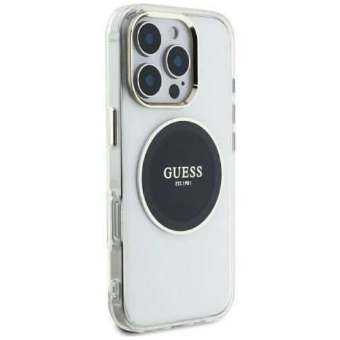 Etui Guess IML Metal Colored Circle Classic Logo MagSafe na iPhone 16 Pro Max - czarne Guess