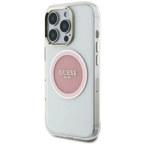 Etui Guess IML Metal Colored Circle Classic Logo MagSafe na iPhone 16 Pro Max - różowe Guess