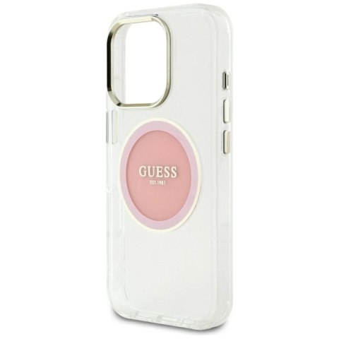 Etui Guess IML Metal Colored Circle Classic Logo MagSafe na iPhone 16 Pro Max - różowe Guess