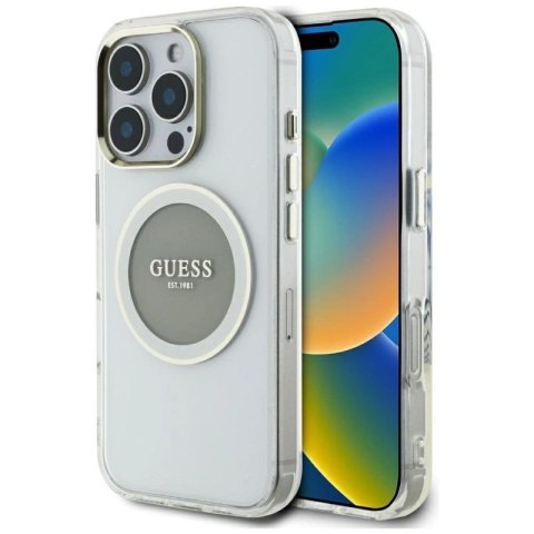 Etui Guess IML Metal Colored Circle Classic Logo MagSafe na iPhone 16 Pro Max - szare Guess