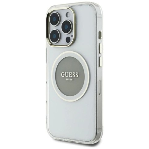 Etui Guess IML Metal Colored Circle Classic Logo MagSafe na iPhone 16 Pro Max - szare Guess
