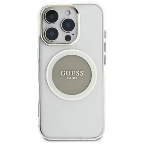Etui Guess IML Metal Colored Circle Classic Logo MagSafe na iPhone 16 Pro Max - szare Guess