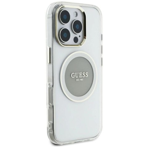 Etui Guess IML Metal Colored Circle Classic Logo MagSafe na iPhone 16 Pro Max - szare Guess