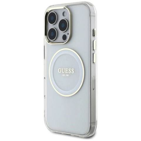 Etui Guess IML Metal Colored Circle Classic Logo MagSafe na iPhone 16 Pro - białe Guess