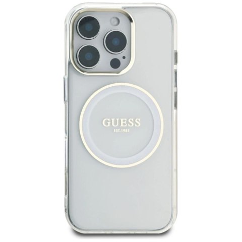 Etui Guess IML Metal Colored Circle Classic Logo MagSafe na iPhone 16 Pro - białe Guess