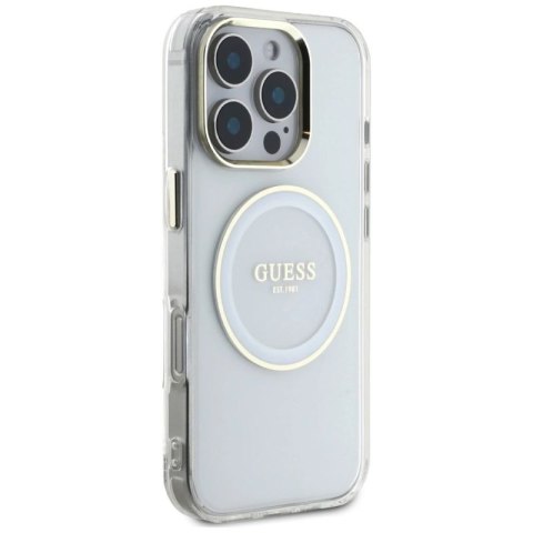Etui Guess IML Metal Colored Circle Classic Logo MagSafe na iPhone 16 Pro - białe Guess