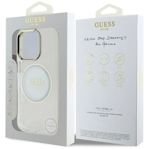 Etui Guess IML Metal Colored Circle Classic Logo MagSafe na iPhone 16 Pro - białe Guess