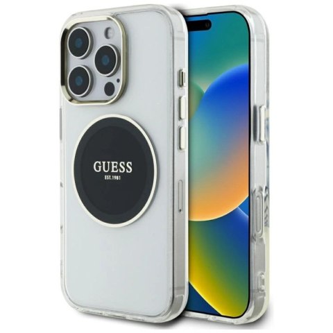 Etui Guess IML Metal Colored Circle Classic Logo MagSafe na iPhone 16 Pro - czarne Guess