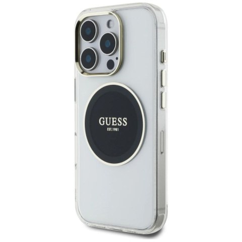 Etui Guess IML Metal Colored Circle Classic Logo MagSafe na iPhone 16 Pro - czarne Guess