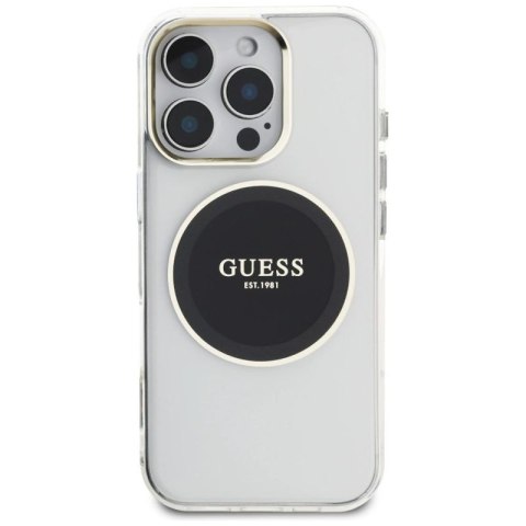 Etui Guess IML Metal Colored Circle Classic Logo MagSafe na iPhone 16 Pro - czarne Guess