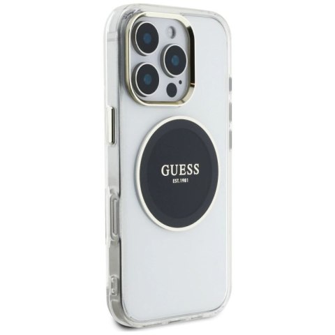 Etui Guess IML Metal Colored Circle Classic Logo MagSafe na iPhone 16 Pro - czarne Guess