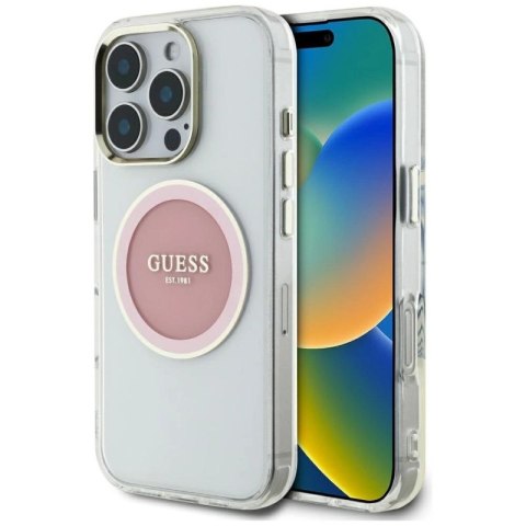 Etui Guess IML Metal Colored Circle Classic Logo MagSafe na iPhone 16 Pro - różowe Guess