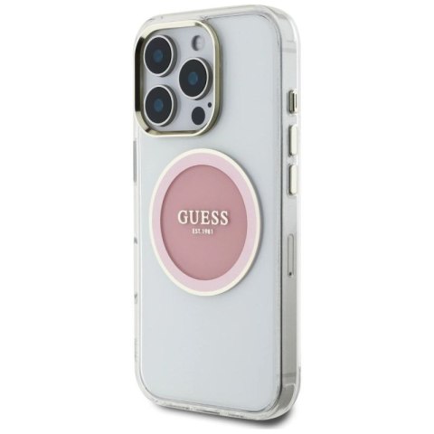 Etui Guess IML Metal Colored Circle Classic Logo MagSafe na iPhone 16 Pro - różowe Guess
