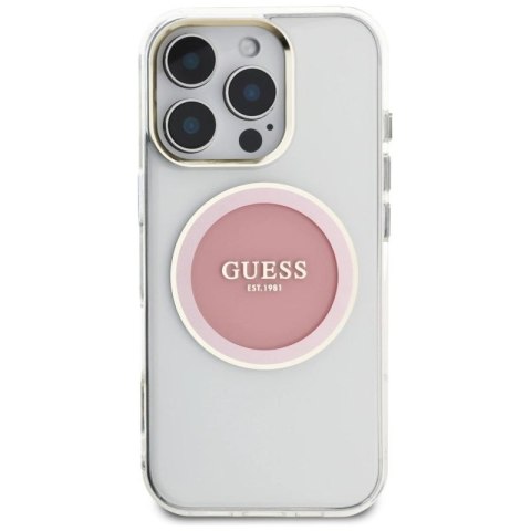 Etui Guess IML Metal Colored Circle Classic Logo MagSafe na iPhone 16 Pro - różowe Guess