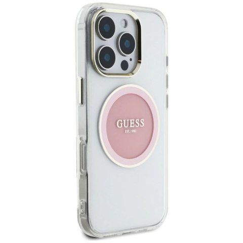 Etui Guess IML Metal Colored Circle Classic Logo MagSafe na iPhone 16 Pro - różowe Guess