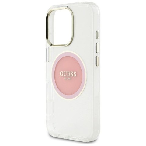 Etui Guess IML Metal Colored Circle Classic Logo MagSafe na iPhone 16 Pro - różowe Guess