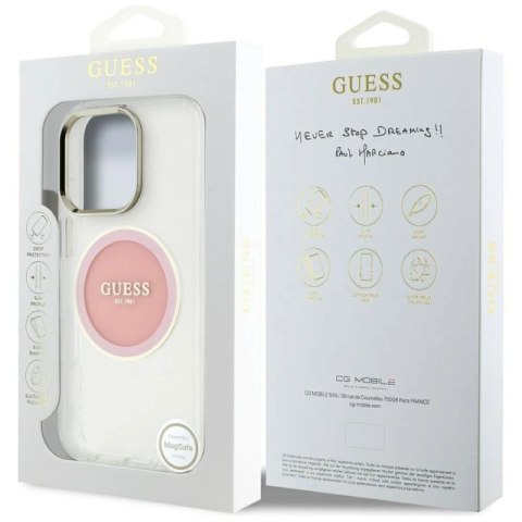 Etui Guess IML Metal Colored Circle Classic Logo MagSafe na iPhone 16 Pro - różowe Guess