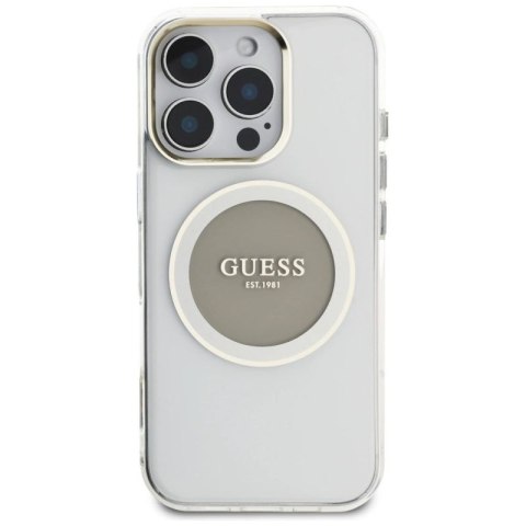 Etui Guess IML Metal Colored Circle Classic Logo MagSafe na iPhone 16 Pro - szare Guess