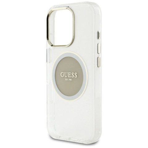 Etui Guess IML Metal Colored Circle Classic Logo MagSafe na iPhone 16 Pro - szare Guess