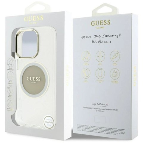 Etui Guess IML Metal Colored Circle Classic Logo MagSafe na iPhone 16 Pro - szare Guess
