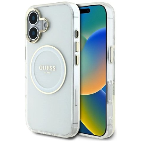 Etui Guess IML Metal Colored Circle Classic Logo MagSafe na iPhone 16 - białe Guess