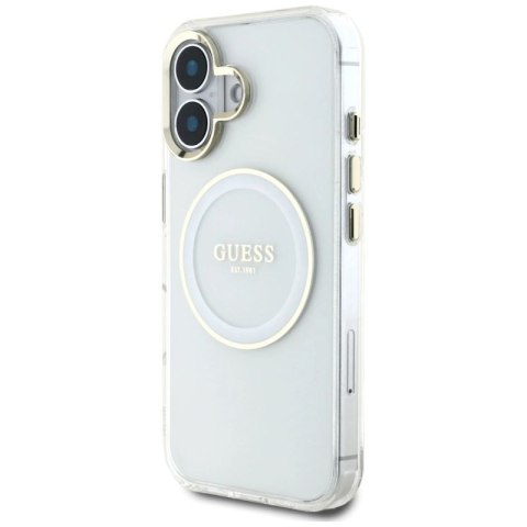 Etui Guess IML Metal Colored Circle Classic Logo MagSafe na iPhone 16 - białe Guess