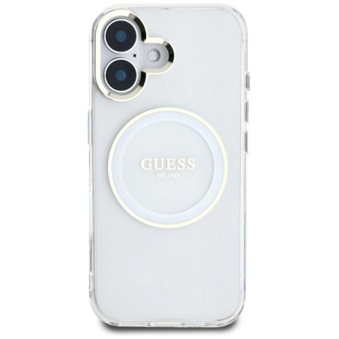Etui Guess IML Metal Colored Circle Classic Logo MagSafe na iPhone 16 - białe Guess