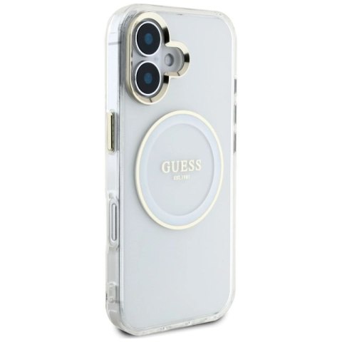 Etui Guess IML Metal Colored Circle Classic Logo MagSafe na iPhone 16 - białe Guess