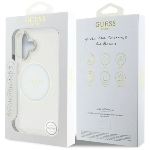 Etui Guess IML Metal Colored Circle Classic Logo MagSafe na iPhone 16 - białe Guess