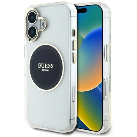 Etui Guess IML Metal Colored Circle Classic Logo MagSafe na iPhone 16 - czarne Guess