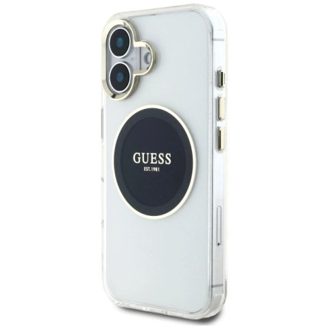 Etui Guess IML Metal Colored Circle Classic Logo MagSafe na iPhone 16 - czarne Guess