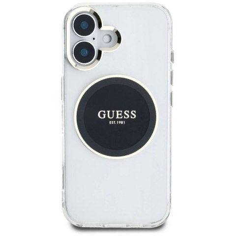 Etui Guess IML Metal Colored Circle Classic Logo MagSafe na iPhone 16 - czarne Guess