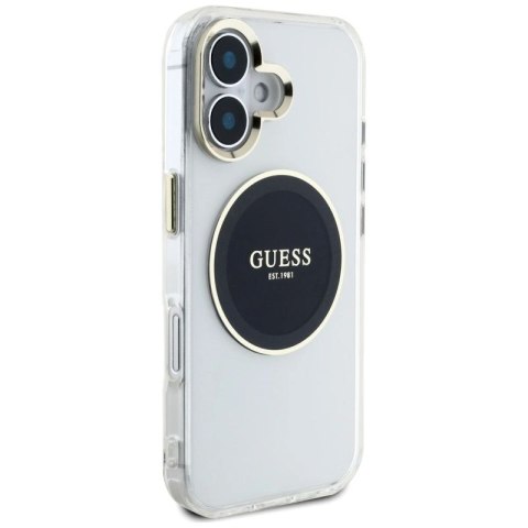 Etui Guess IML Metal Colored Circle Classic Logo MagSafe na iPhone 16 - czarne Guess