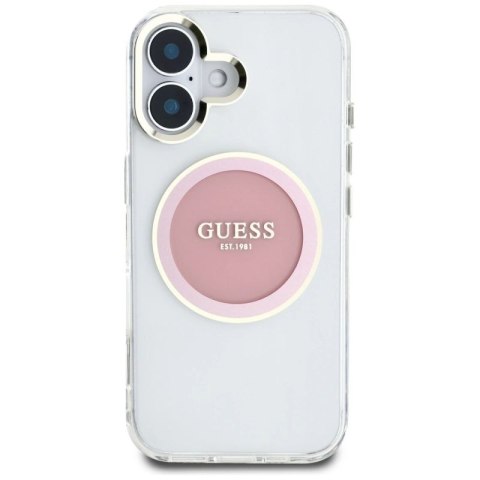 Etui Guess IML Metal Colored Circle Classic Logo MagSafe na iPhone 16 - różowe Guess