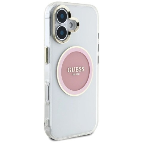 Etui Guess IML Metal Colored Circle Classic Logo MagSafe na iPhone 16 - różowe Guess