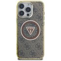 Etui Guess IML Metal Glitter 4G Circle Triangle MagSafe na iPhone 16 Pro Max - brązowe Guess