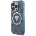 Etui Guess IML Metal Glitter 4G Circle Triangle MagSafe na iPhone 16 Pro Max - niebieskie Guess