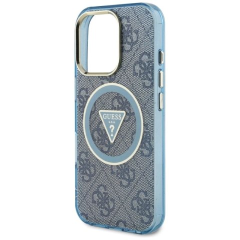 Etui Guess IML Metal Glitter 4G Circle Triangle MagSafe na iPhone 16 Pro Max - niebieskie Guess