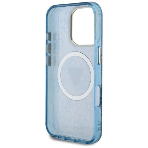 Etui Guess IML Metal Glitter 4G Circle Triangle MagSafe na iPhone 16 Pro Max - niebieskie Guess
