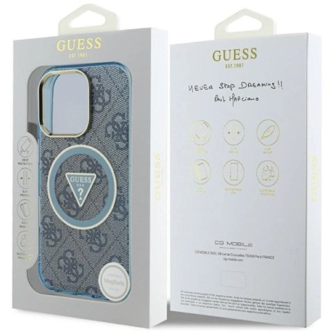 Etui Guess IML Metal Glitter 4G Circle Triangle MagSafe na iPhone 16 Pro Max - niebieskie Guess